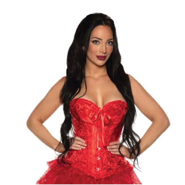Lace Brocade Corset-Red