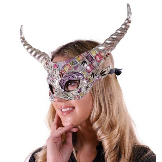 Venetian horned Devil mask Silver