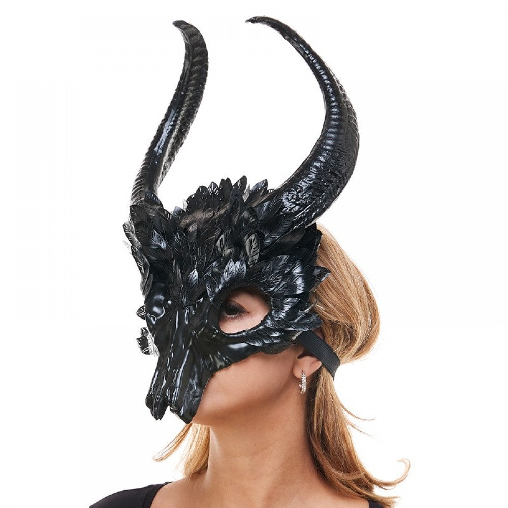 Black Skull Ram Horn Mask
