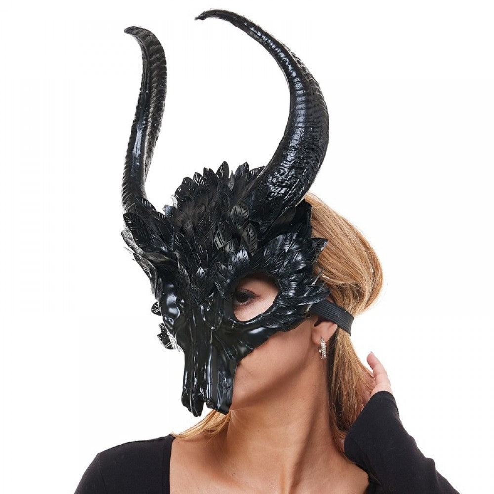 Black Skull Ram Horn Mask