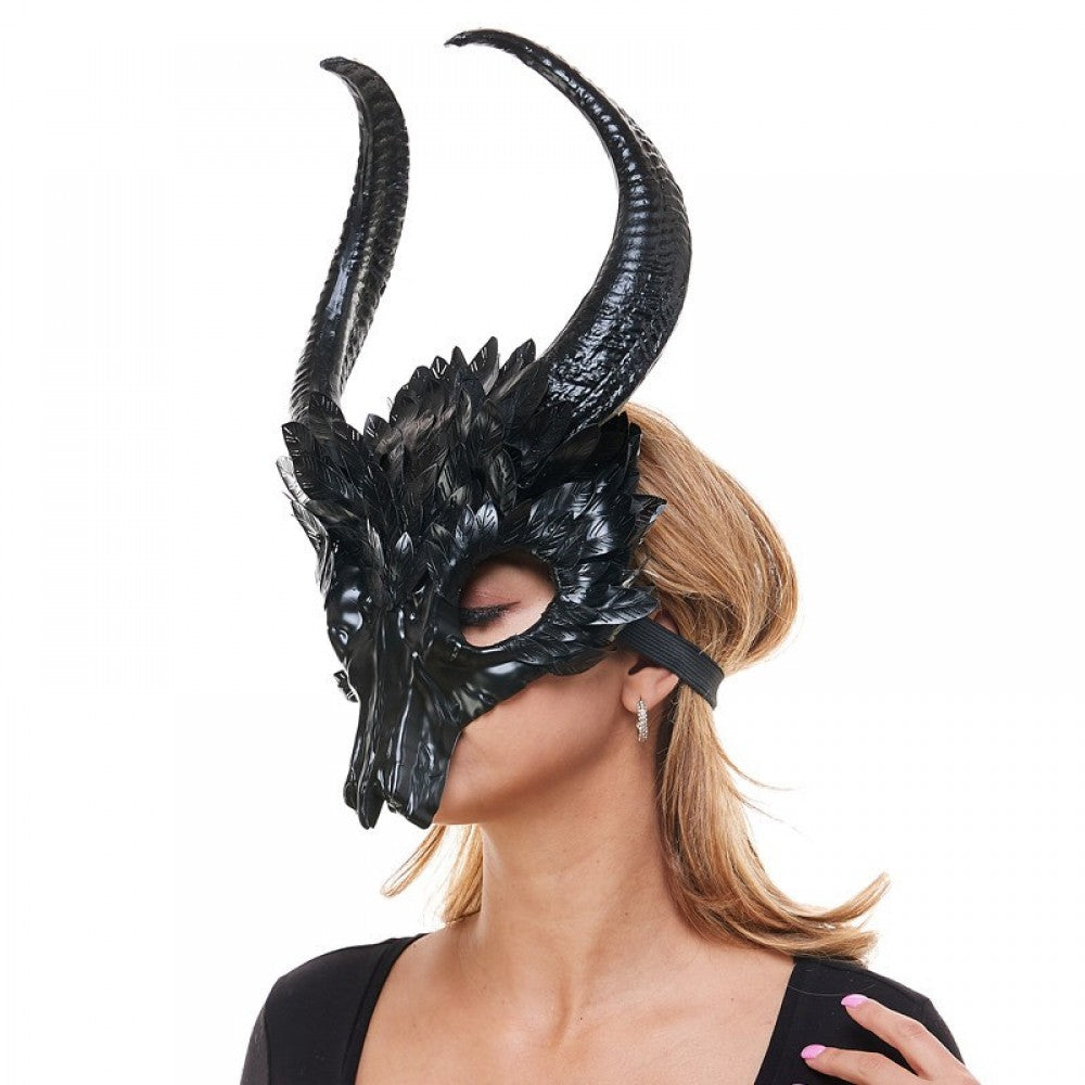 Black Skull Ram Horn Mask