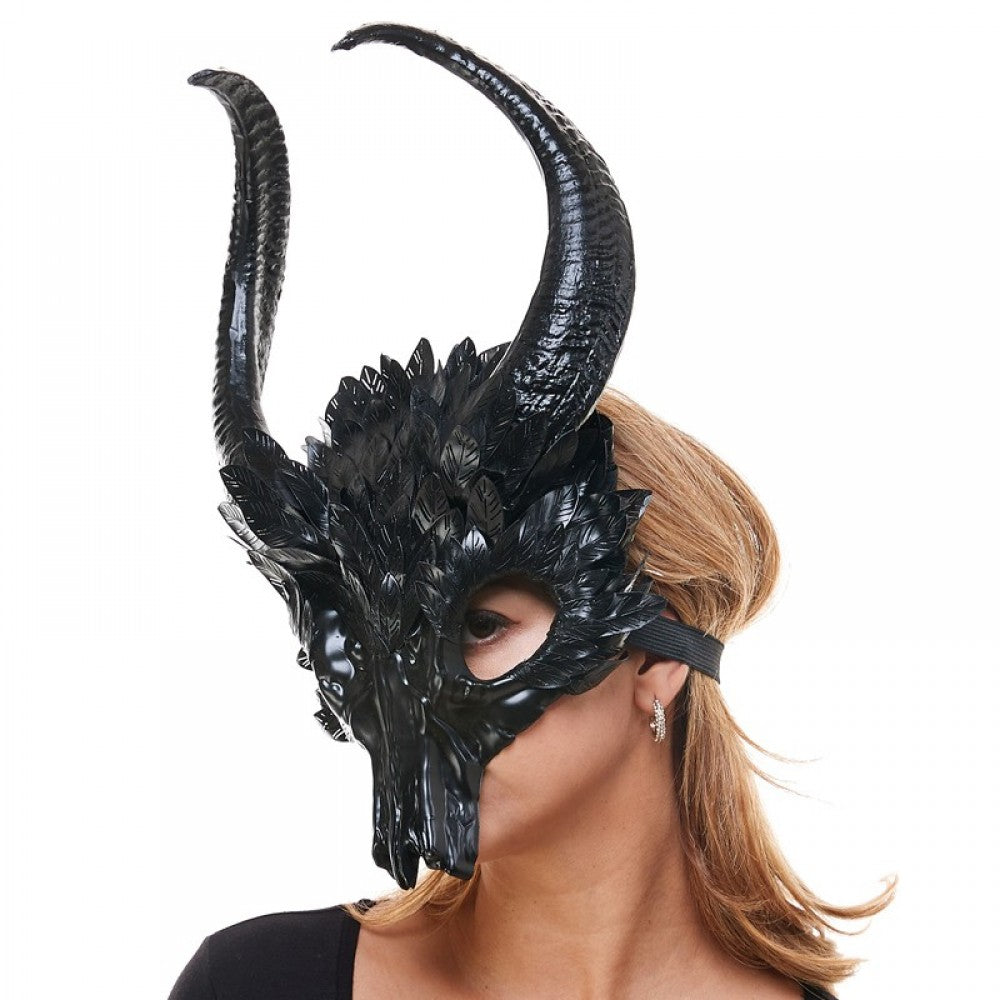 Black Skull Ram Horn Mask