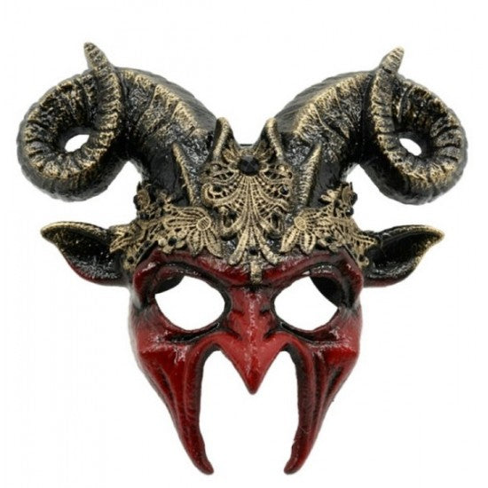 Red Devil Mask with Gold Lace
