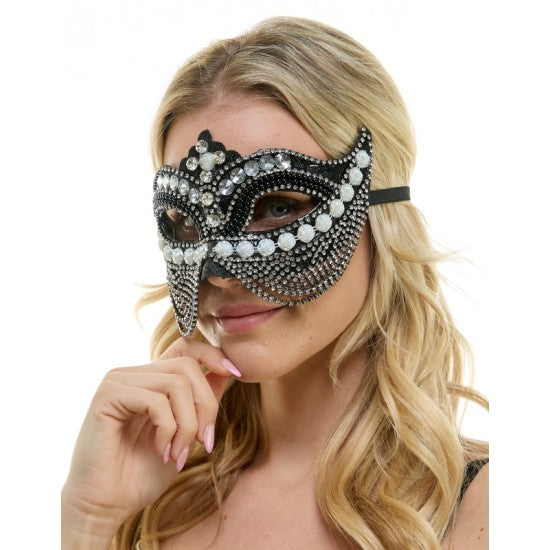 Black Jeweled Mask with Chains