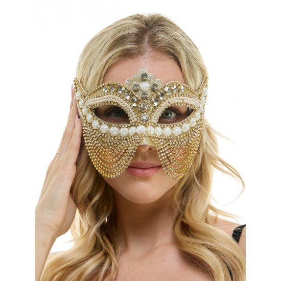 Gold Jeweled Mask with Chains
