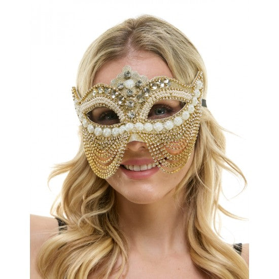 Gold Jeweled Mask with Chains