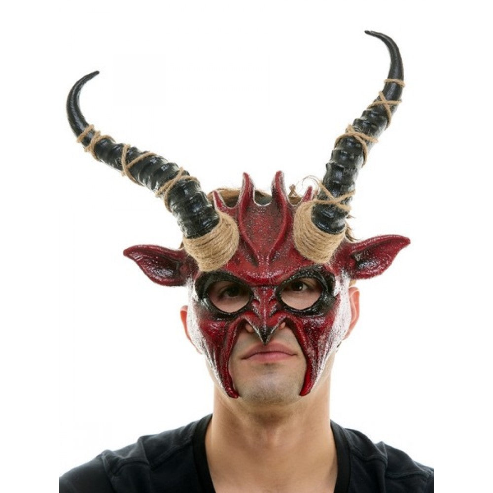 Red Twisted Horn Demon Mask