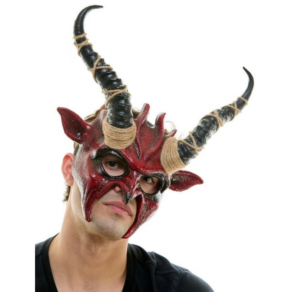 Red Twisted Horn Demon Mask