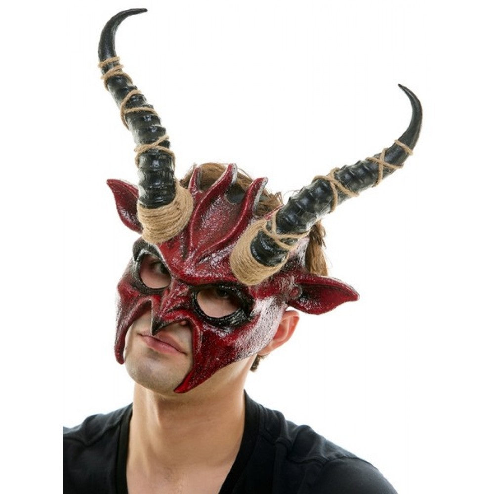 Red Twisted Horn Demon Mask
