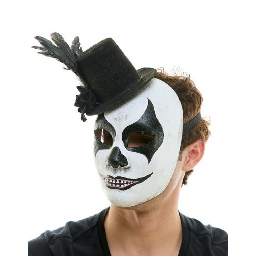 Creepy Clown Face Mask with Mini Top Hat