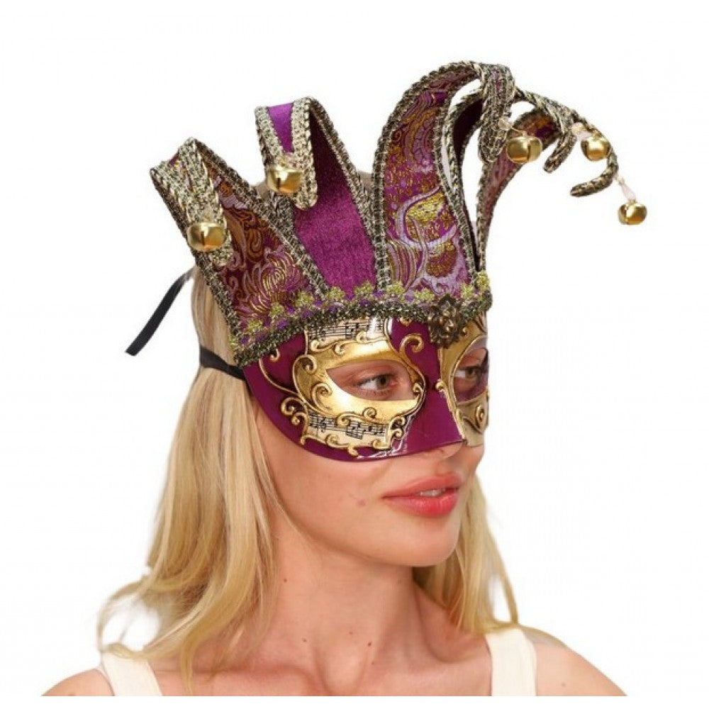 Purple Gold Venetian Jester Mask