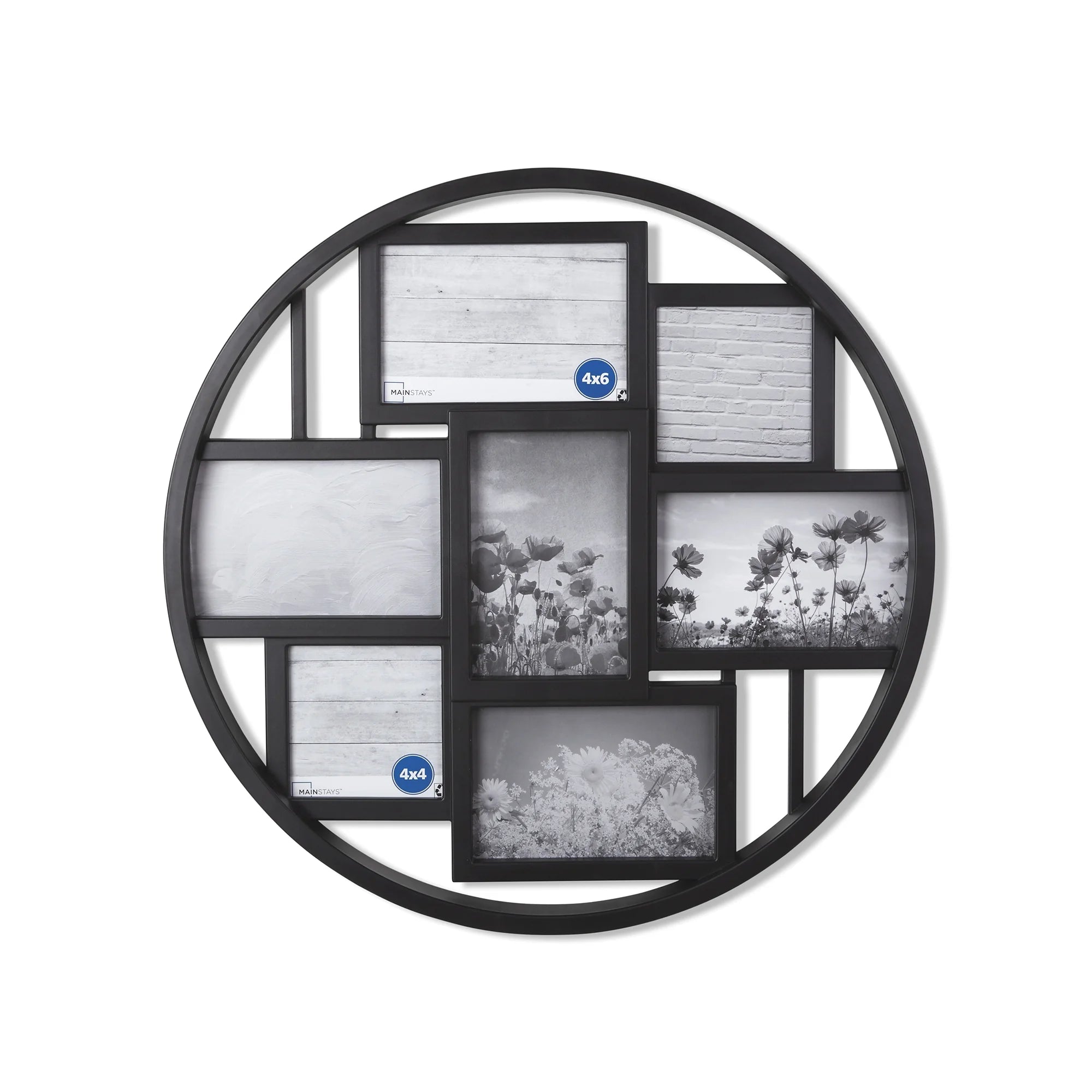 7-Opening Round Collage Picture Frame - Black - 4" x 6" & 4" x 4"