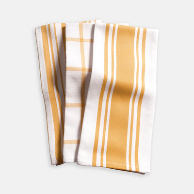 Mixed Flat Pantry Towels Set of 3 - Ochre