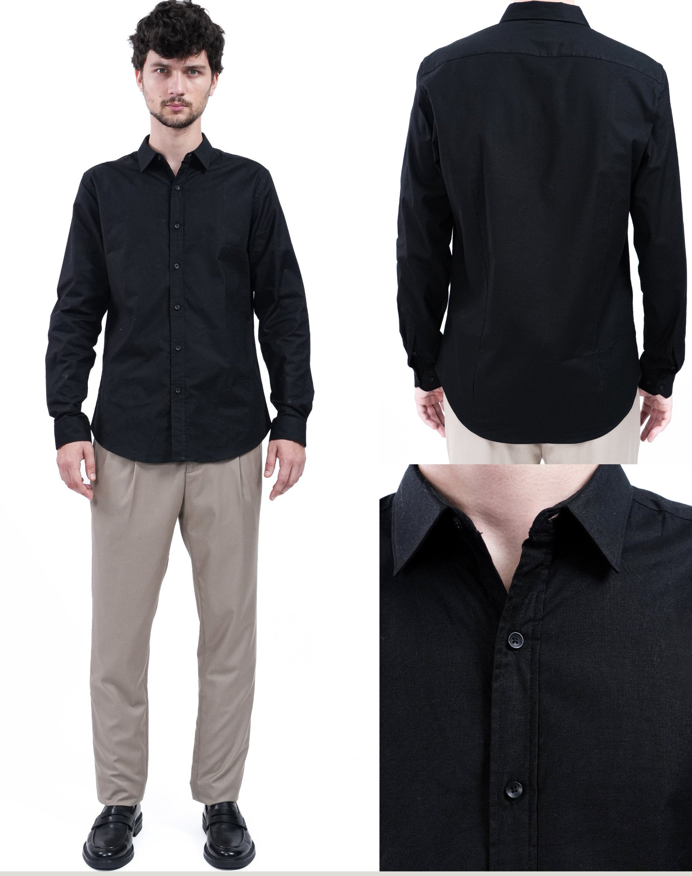 Caballero Camisa Oxford Manga Larga Negro