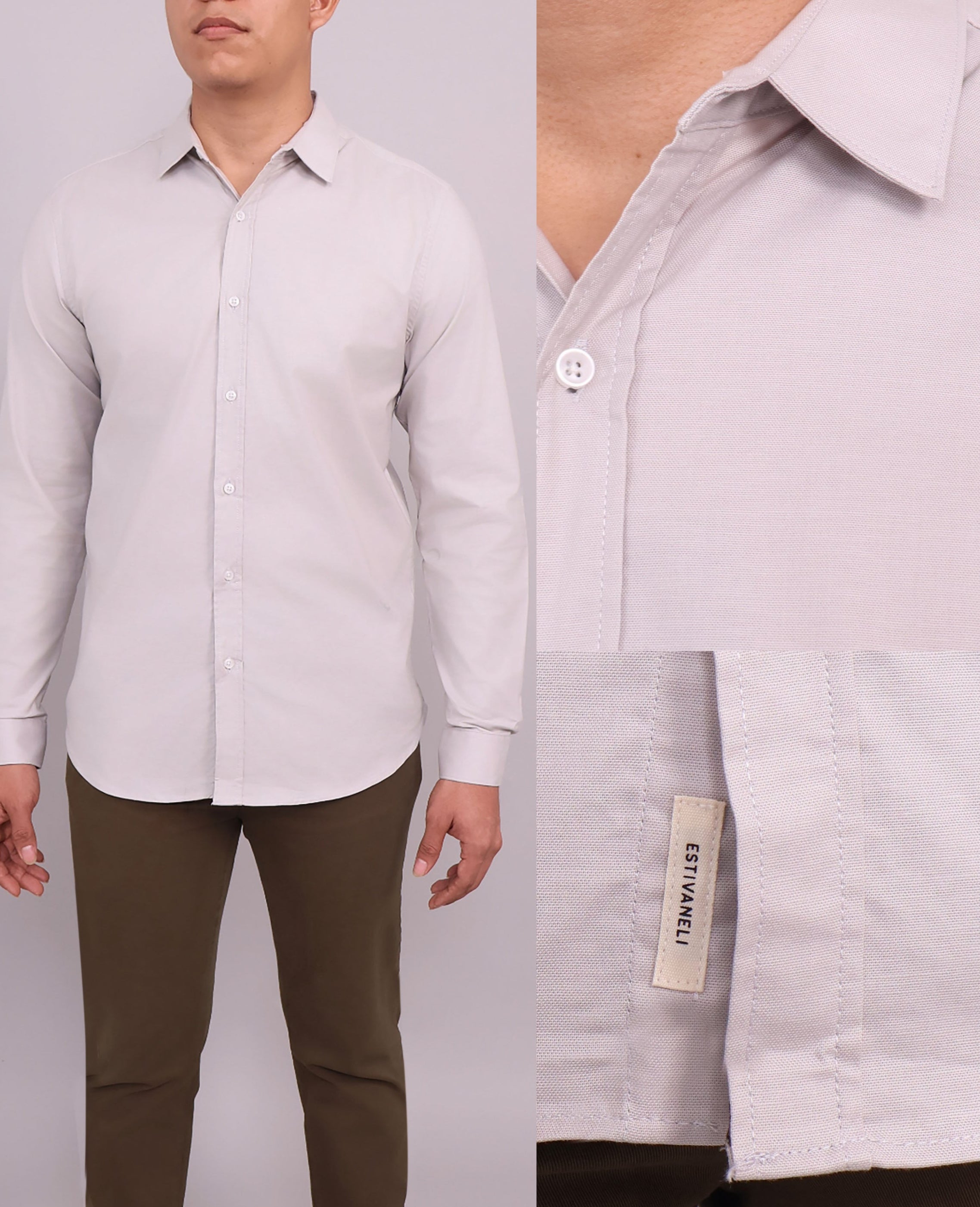 Caballero Camisa Oxford Manga Larga Gris C