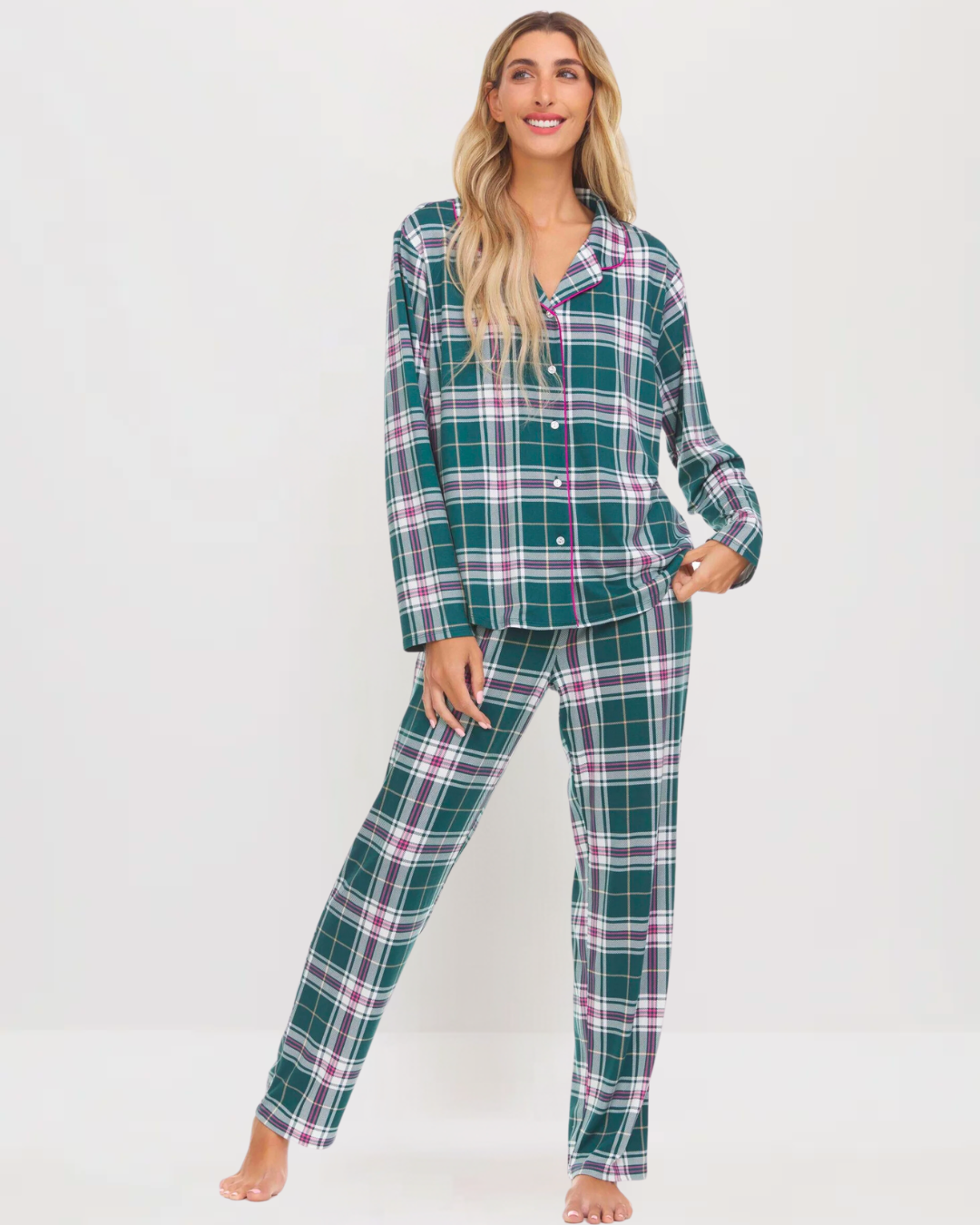 Notch Long Pj Set Green