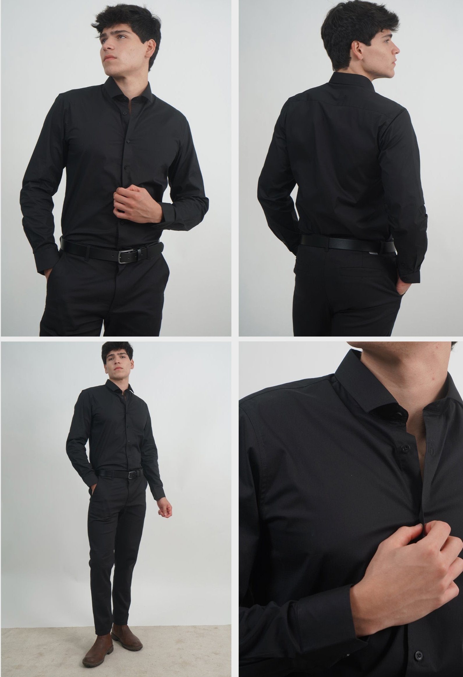 Caballero Camisa Manga Larga Negro