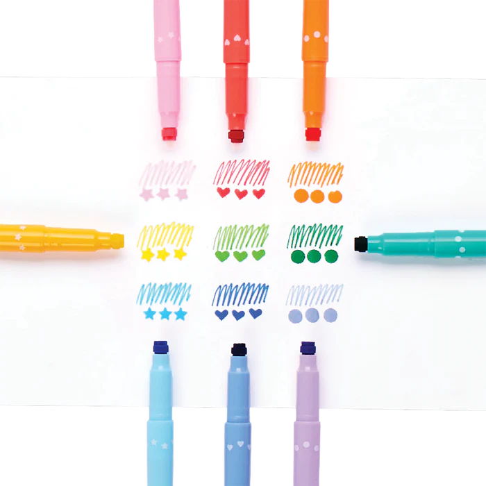 Confetti Stamp Double-Ended Markers - Set of 9