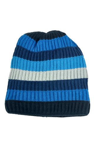 Boys Acrylic Striped Beanie Blue