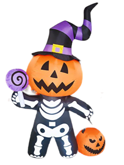 6 FT Tall Inflatable Pumpkin with Skull Body