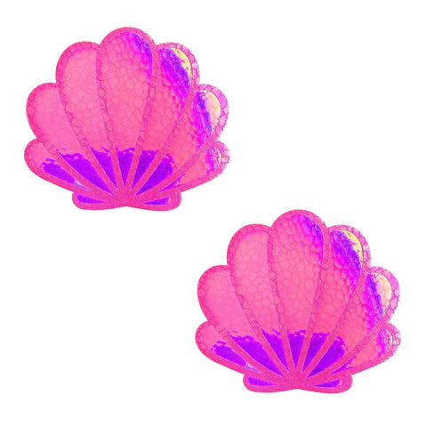 Pink Neon Nights Blacklight Iridescent Mermaid Shell Nipple Cover Pasties