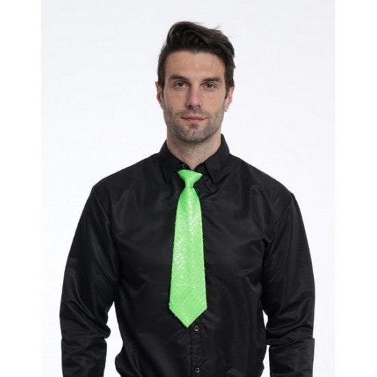 Neon Sequin Tie Green