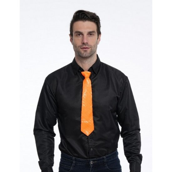 Neon Sequin Tie Orange
