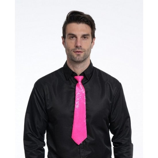 Neon Sequin Tie Pink