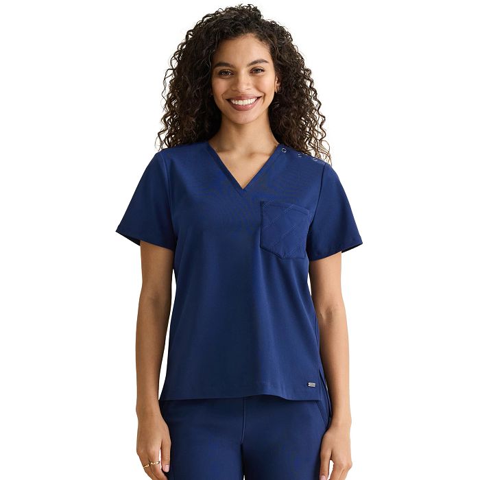 Kiana Knit V-Neck Scrub Top Navy