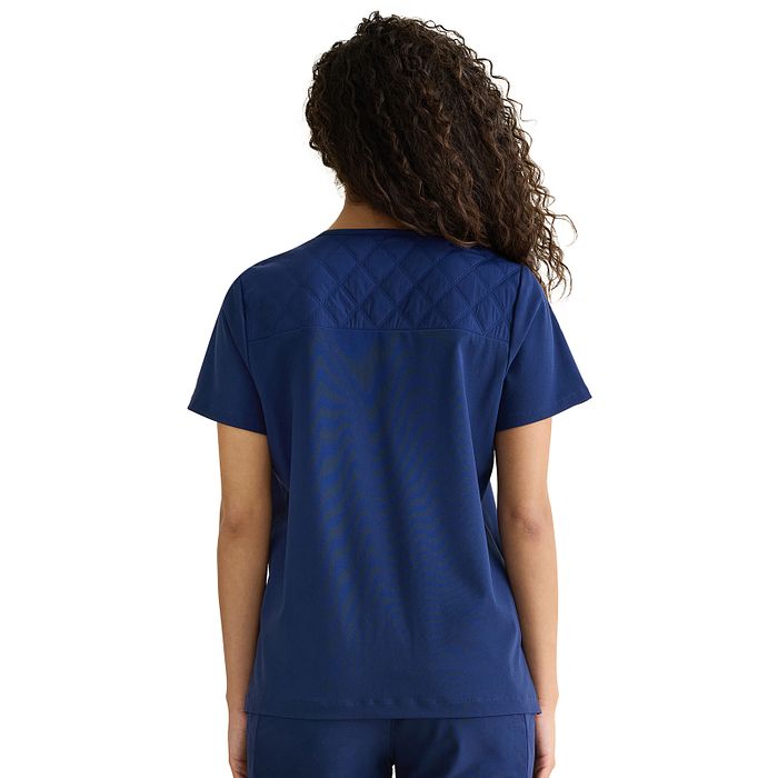 Kiana Knit V-Neck Scrub Top Navy