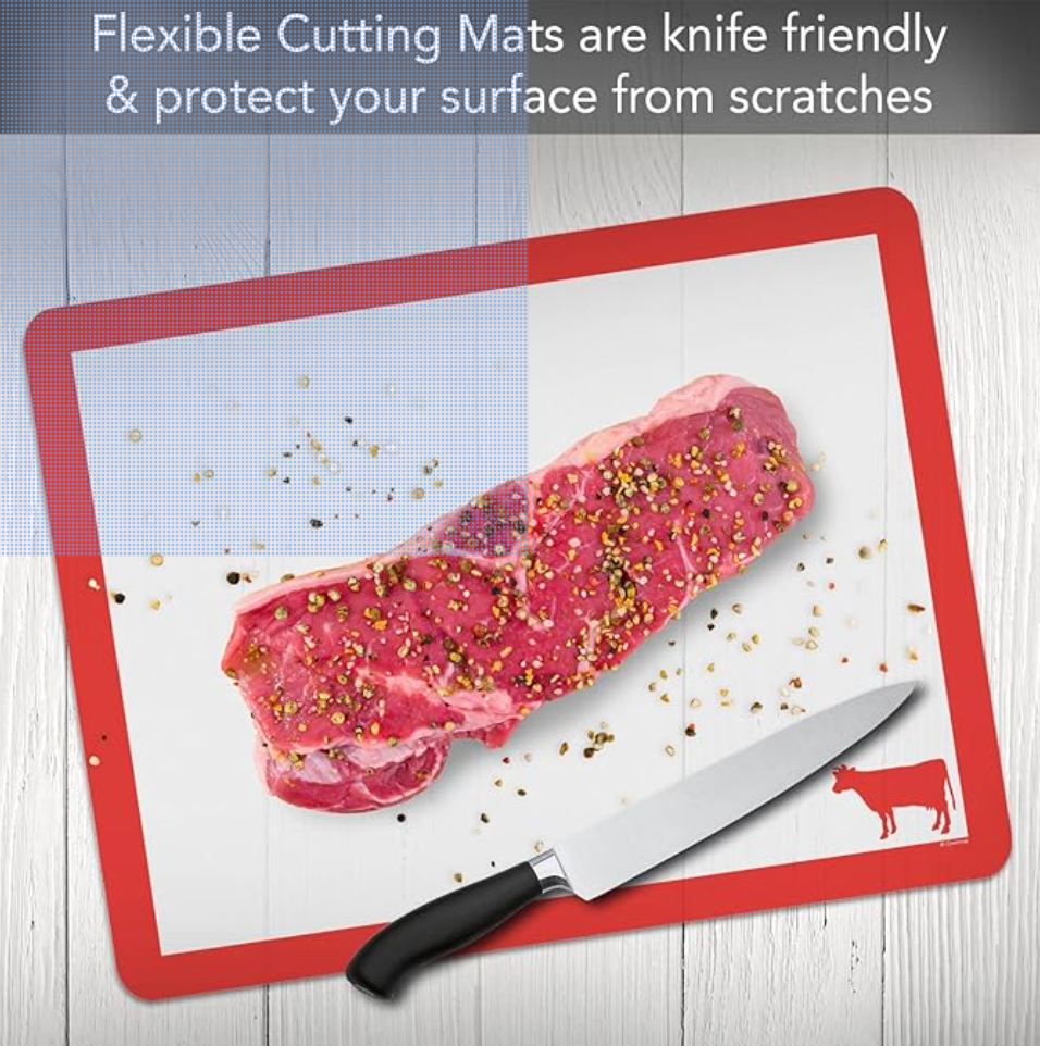 Flexible Cutting Mats Clear with Food Icons Set 4