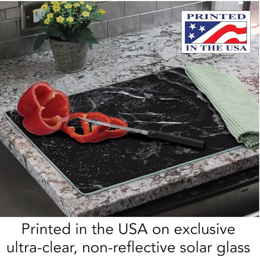 Black Marble Glass Counter Saver 15" x 12"