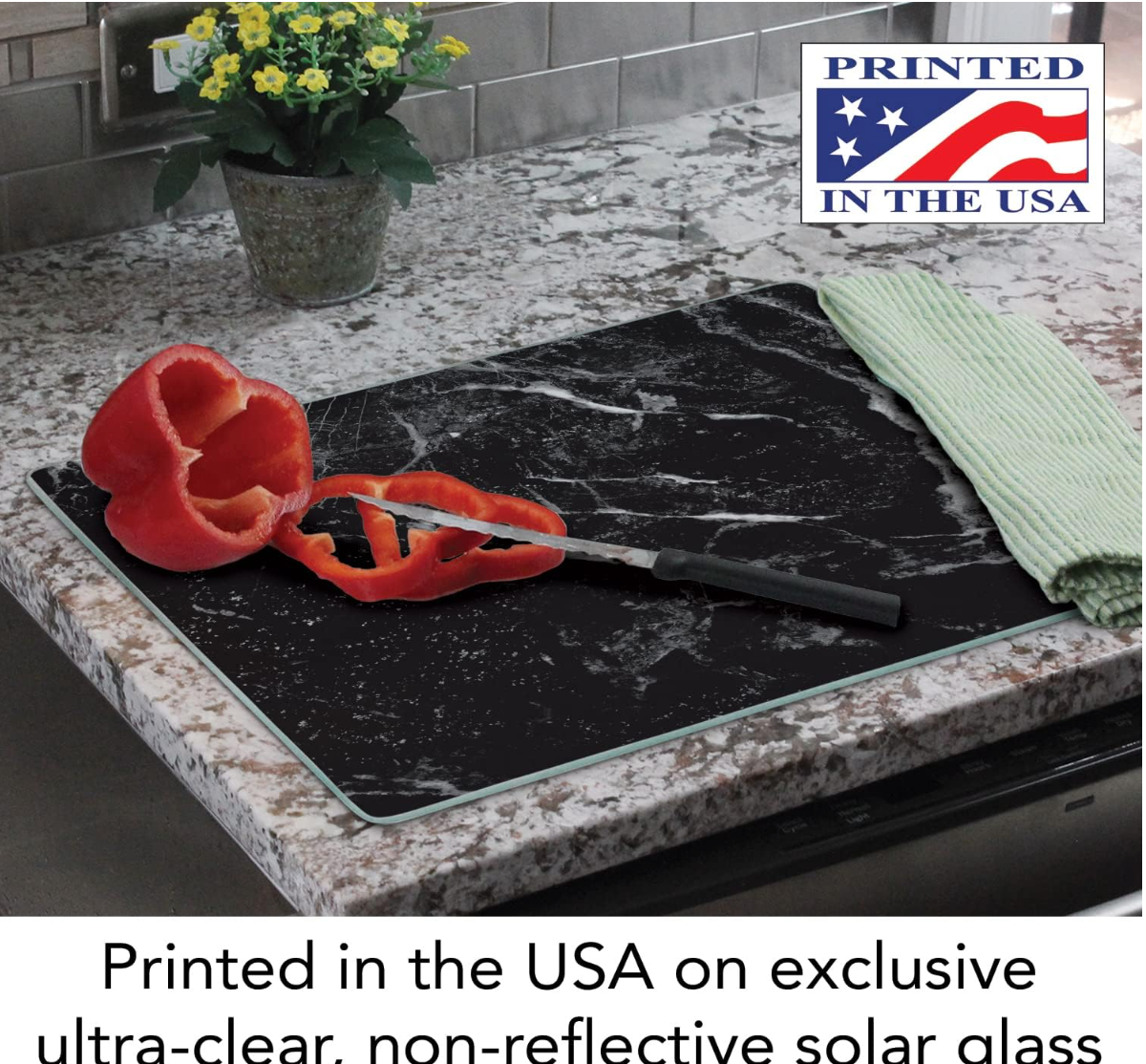 Black Marble Glass Counter Saver 15" x 12"