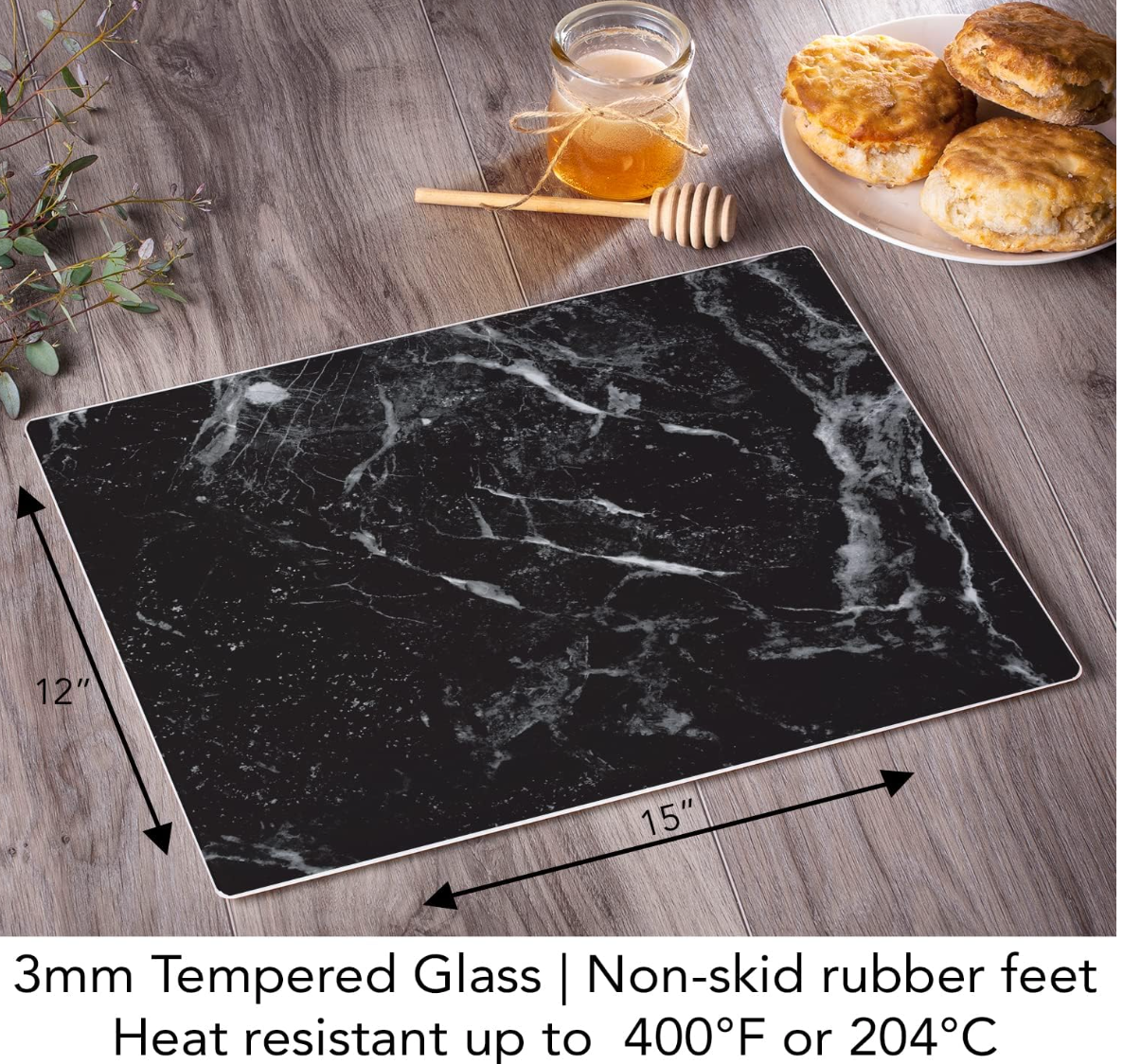 Black Marble Glass Counter Saver 15" x 12"