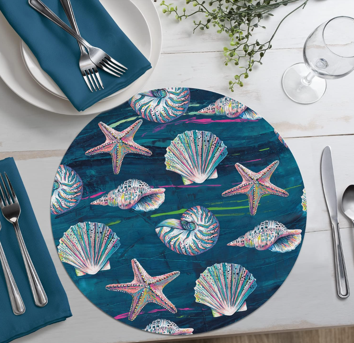 Jewels of the Sea Round Reversible Placemat