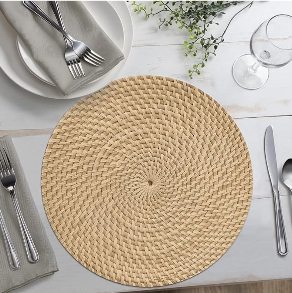 Taupe Faux Basketweave Round Reversible Placemat