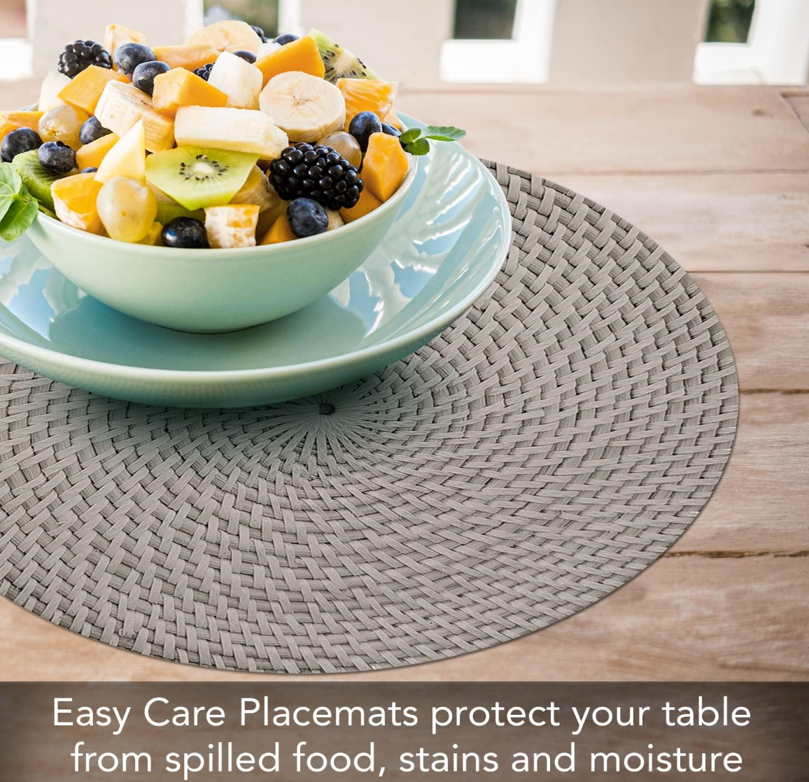 Taupe Faux Basketweave Round Reversible Placemat