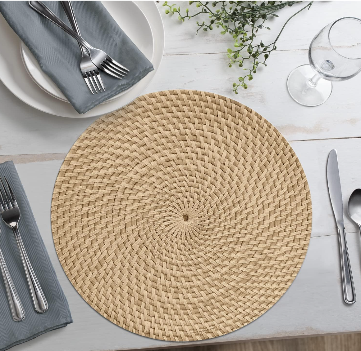 Grey Faux Basketweave Round Reversible Placemat
