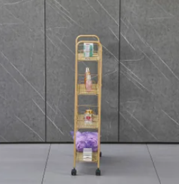 Matte Gold - 4 Tier Mesh Basket Cart with 4 Wheels