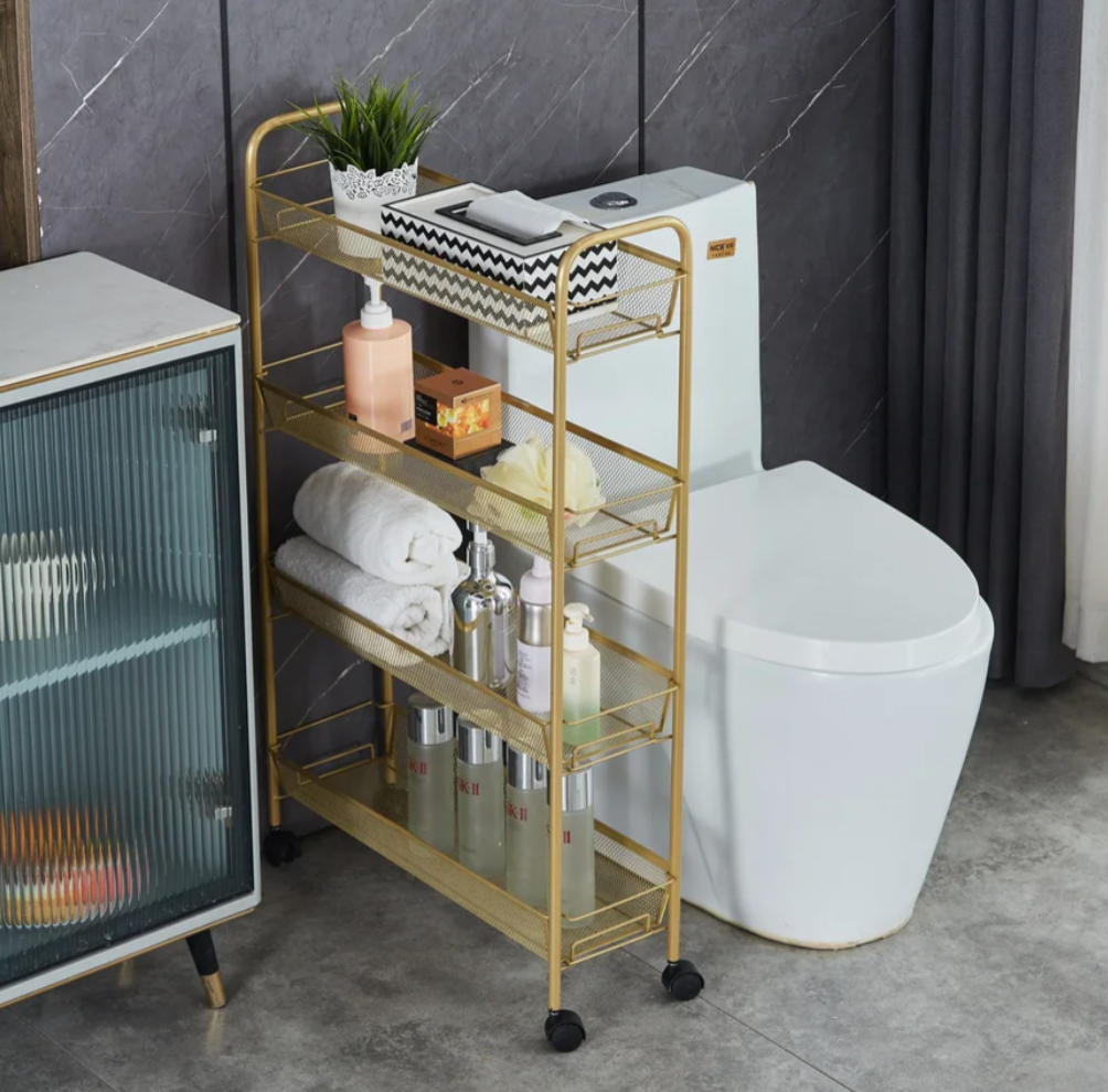 Matte Gold - 4 Tier Mesh Basket Cart with 4 Wheels