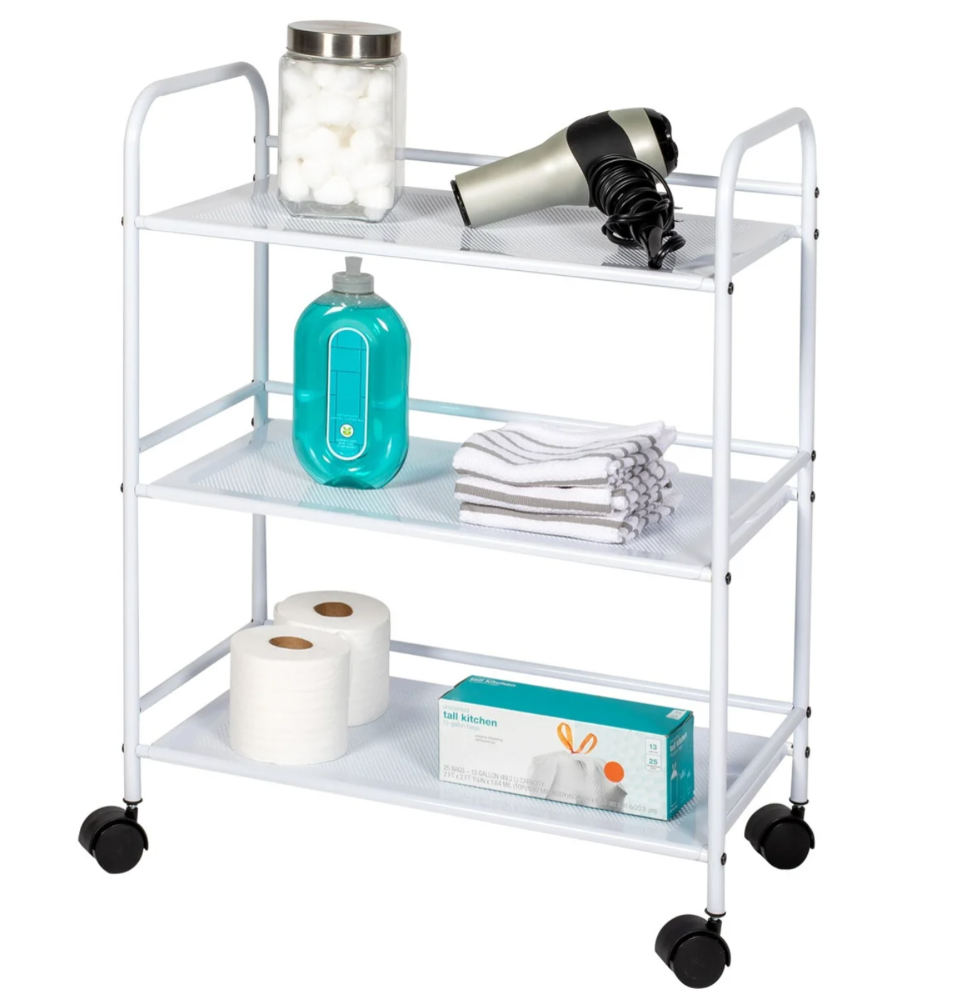 3 Tier Rolling Cart White