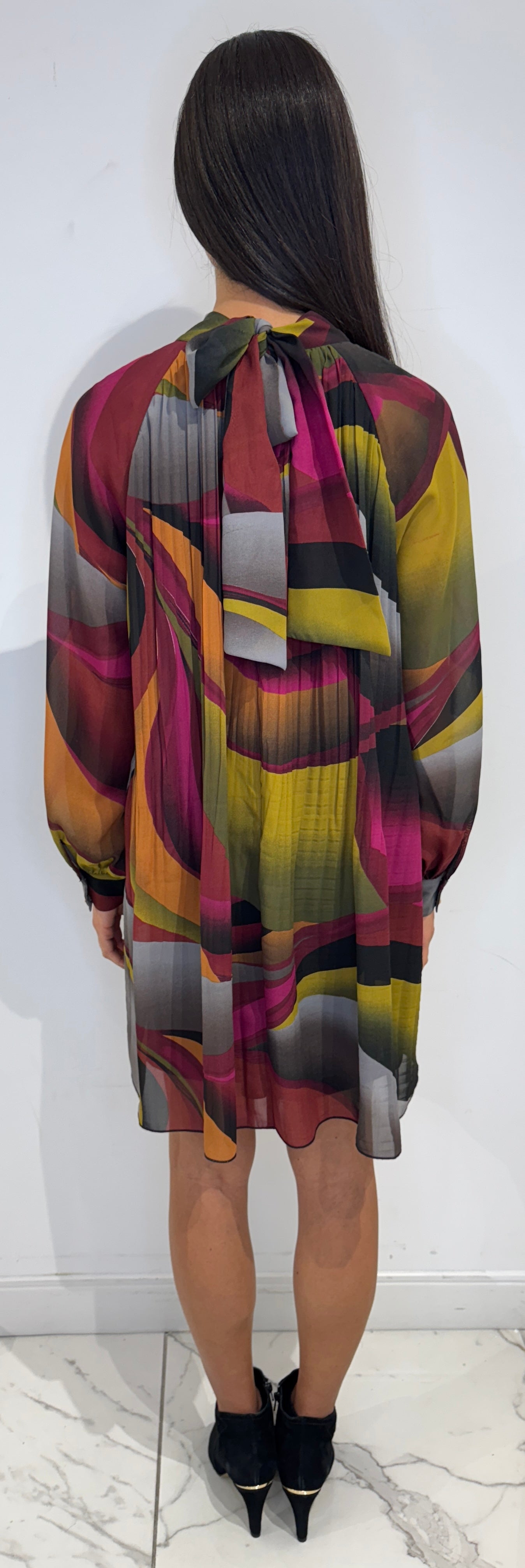 Tie Back Bishop Dress Camel / Olive Green - Maggy London
