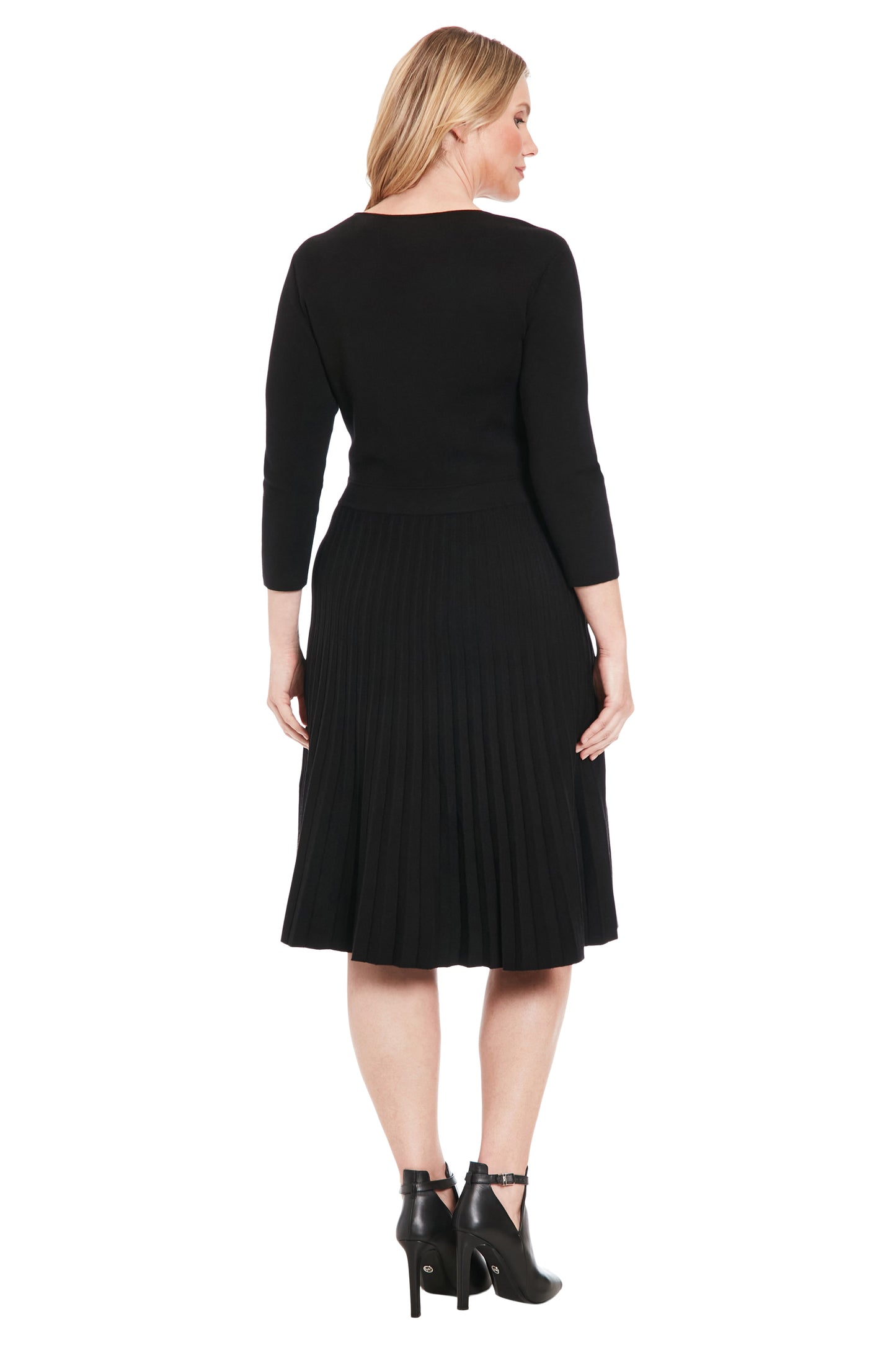 Side Tab Pleated Sweater Dress Black - Maggy London