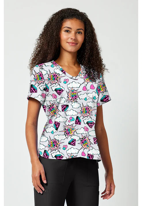 Blusa con estampado de cuello en V para uniforme, modelo Head Skyward
