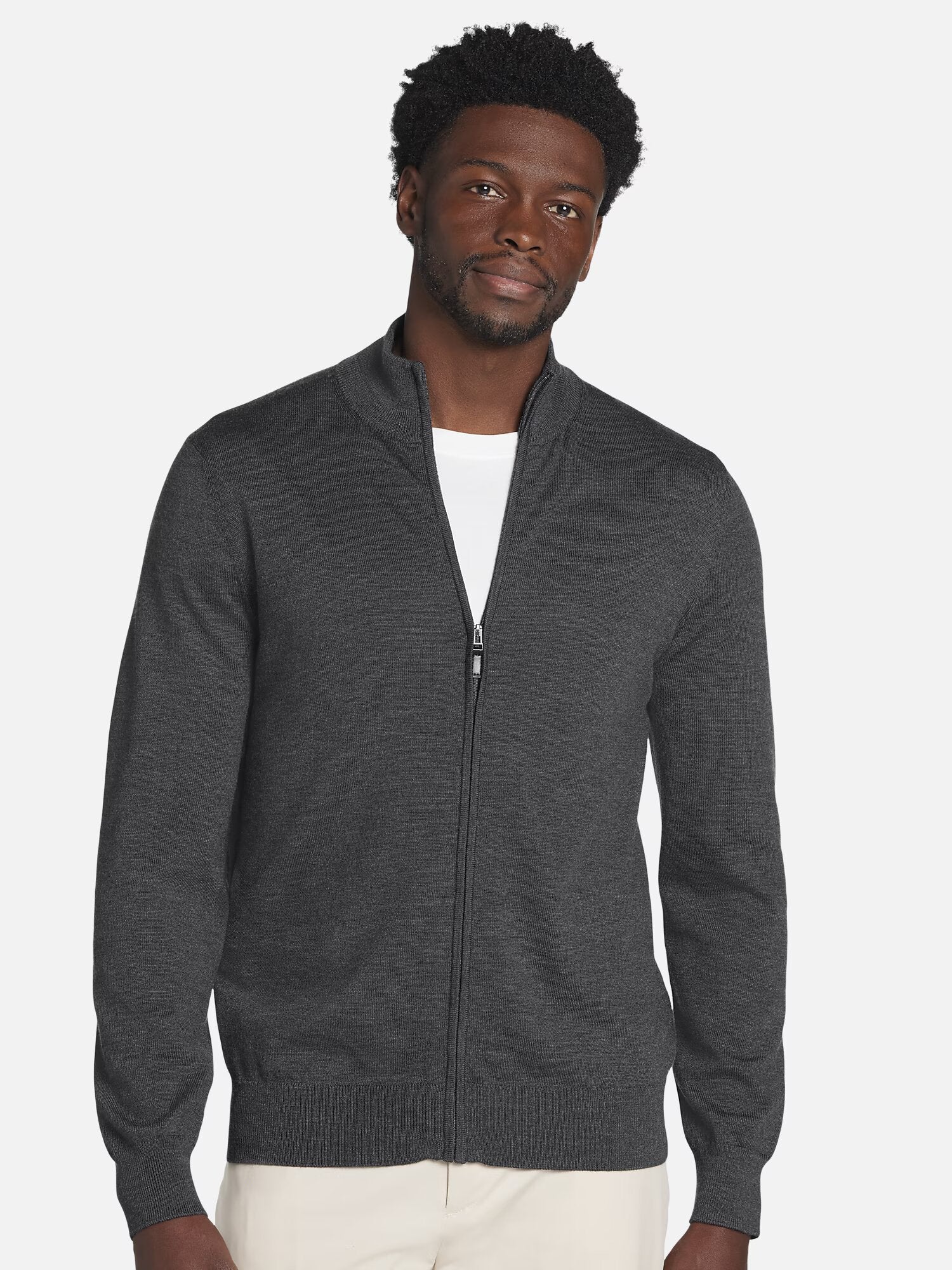 Men's Full Zip Honey Comb Sweater Heather Charcoal