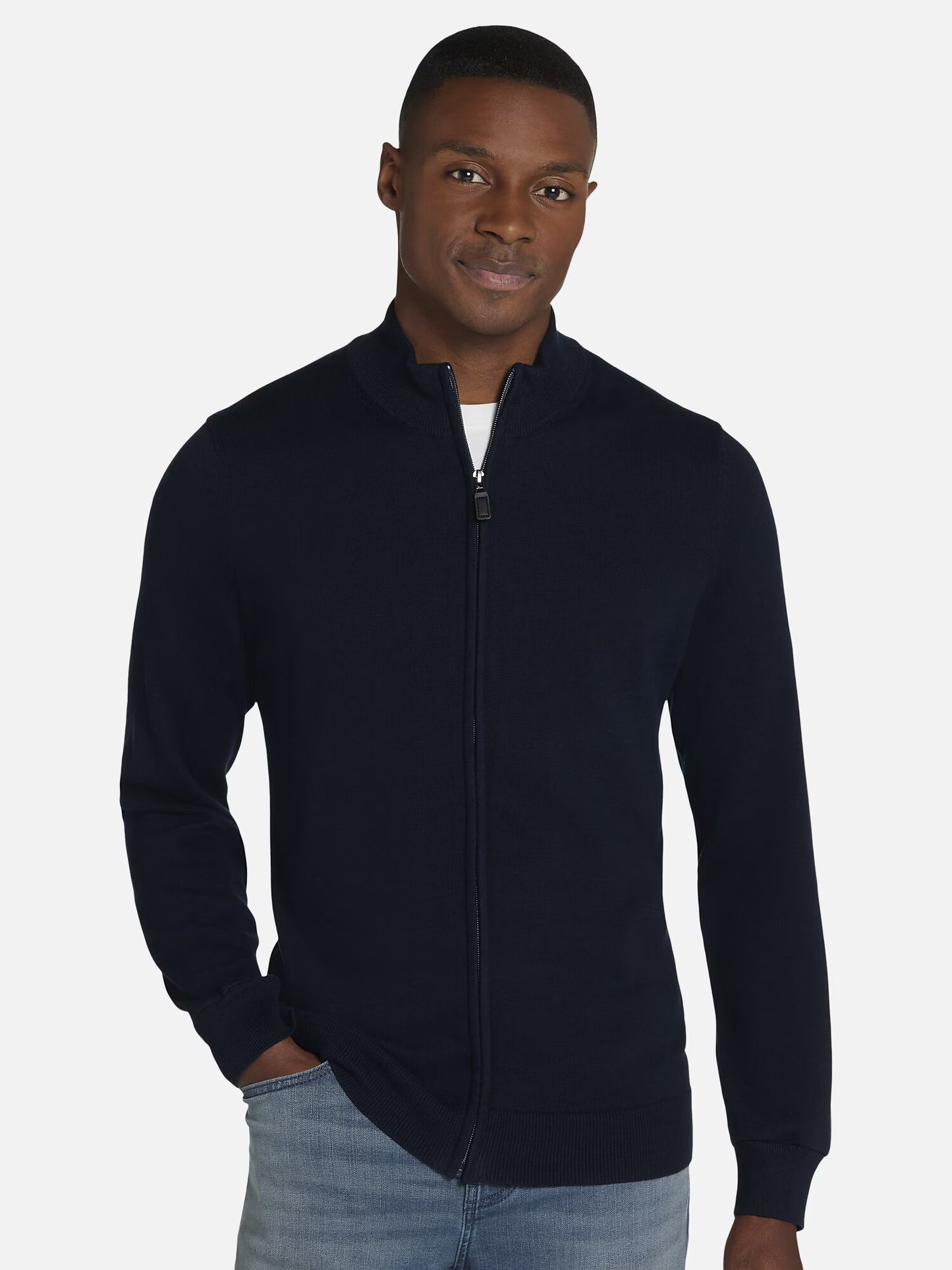 Men's Full Zip Honey Comb Sweater Navy