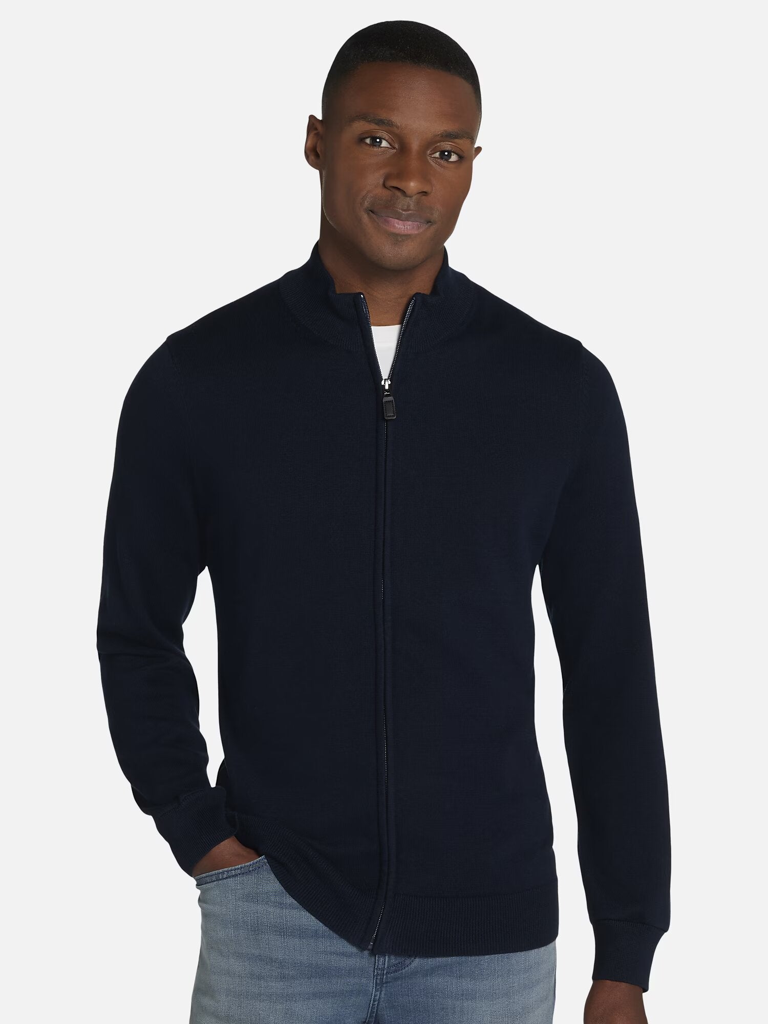 Men's Full Zip Honey Comb Sweater Navy