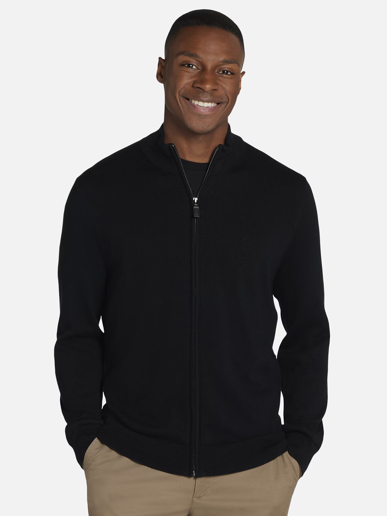 Men's Full Zip Honey Comb Sweater Black