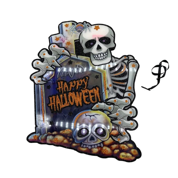 Skeleton with Tombstone Core Board LED Light-Up Hanging Party Decor