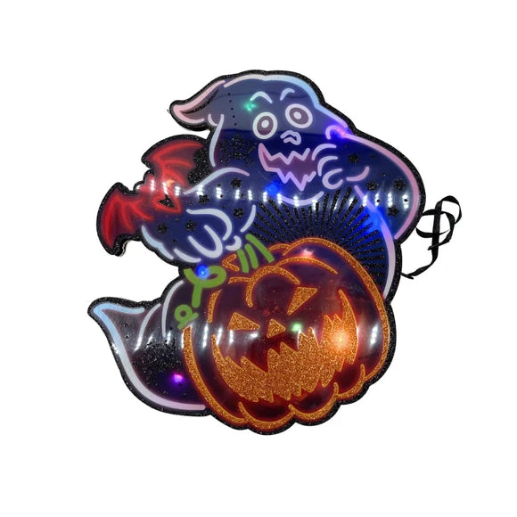 Friendly Ghost with Pumpkin and Bat Core Board LED Light-Up Hanging Party Decor